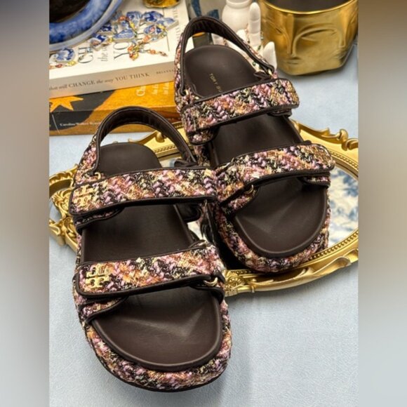 🆕 TORY BURCH 🧿 NWOB Kira Sport Sandal, Rose Cocoa Multi Tweed Dad Sandal Sz7.5 - Picture 10 of 14